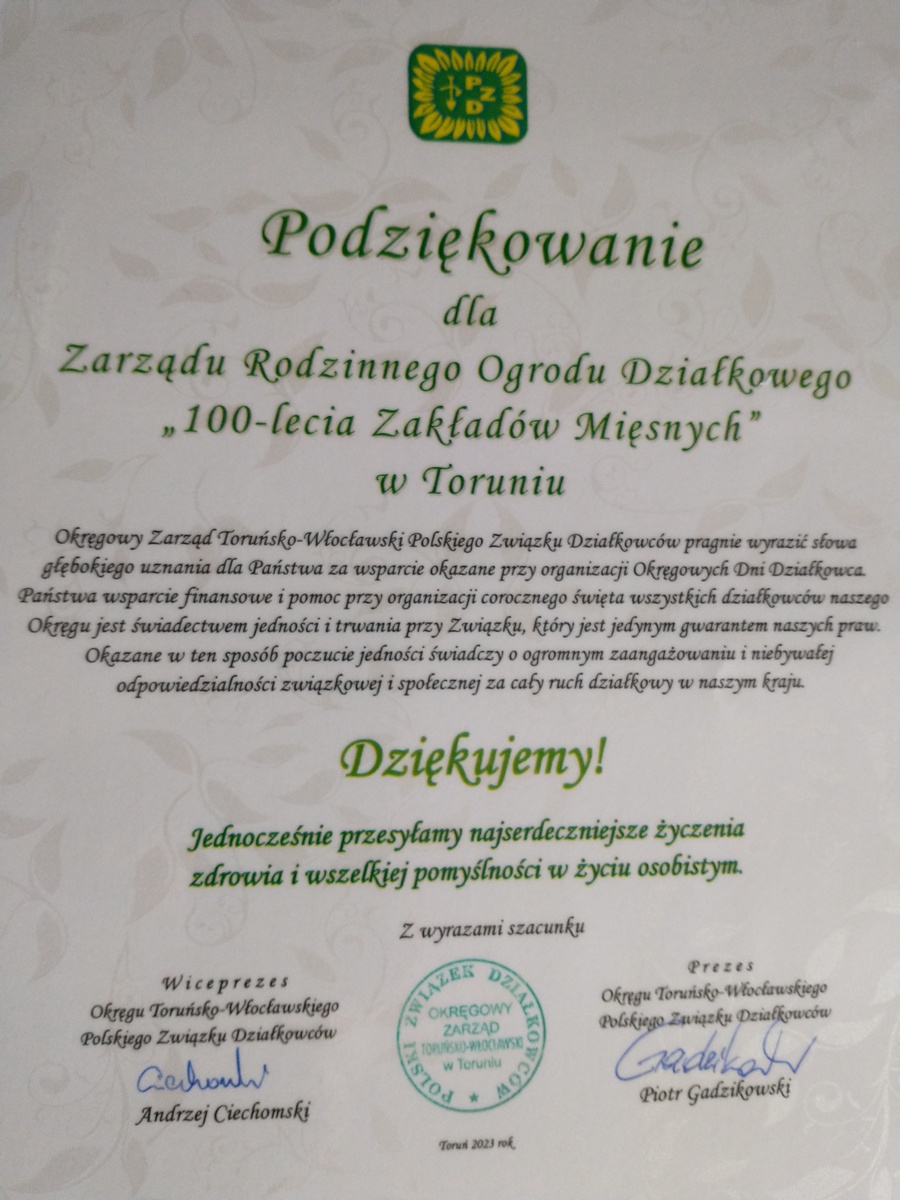 Podziękowanie PZD
